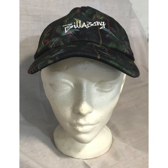 Billabong Palm Print Baseball Hat Black Mesh Adjustable Snapback Cap One Size - Picture 1 of 8